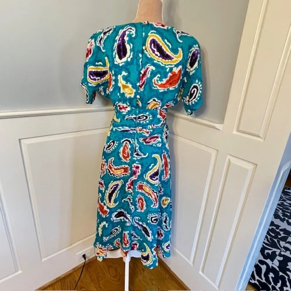 Vintage Malcolm Starr 70s 80s 100% Silk Midi Dress - Picture 6 of 10